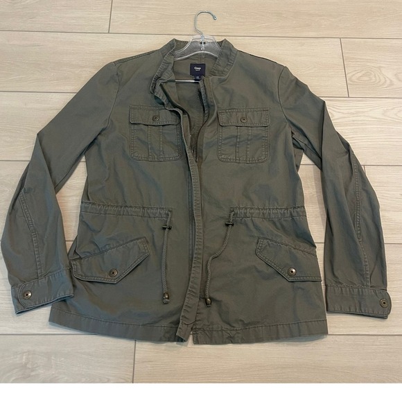 Gap Womens Military Anorak Utility Jacket Olive Green Drawstring Waist Size M - Picture 1 of 7